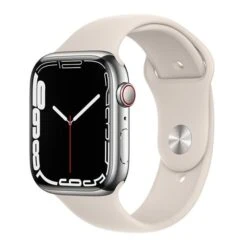 Apple Watch Series 7 GPS Cellular 45 Mm Stainless Steel Silver With White Sport Strap