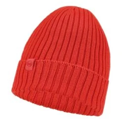 Buff Merino Wool Knit Norval Fire Beanie Red Women