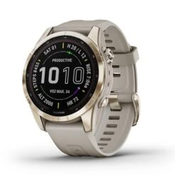 Garmin Fenix 7S Solar Sapphire Light Gold With Titanium White Strap