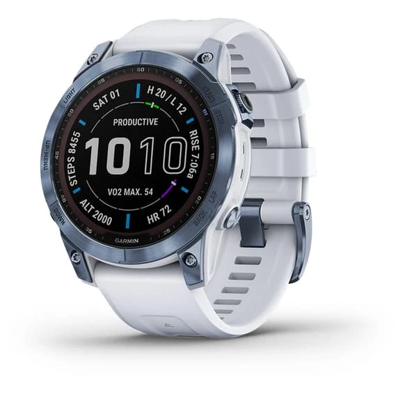 Garmin Fenix 7 Solar Sapphire Titanium Blue With White Strap 1 Garmin Fenix 7 Solar Sapphire Titanium Blue With White Strap