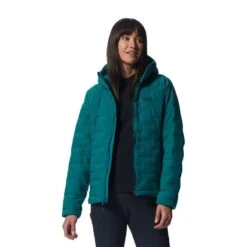 Mountain Hardwear Stretchdown Hooded Jacket Turquoise Blue Women -Nordis Camping Shop mh 1943271 340 004