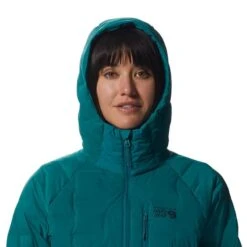 Mountain Hardwear Stretchdown Hooded Jacket Turquoise Blue Women -Nordis Camping Shop mh 1943271 340 005