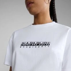 Napapijri Box Short Sleeve T-Shirt Pure White Black Women -Nordis Camping Shop nap np0a4gdd0021 005