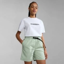 Napapijri Box Short Sleeve T-Shirt Pure White Black Women -Nordis Camping Shop nap np0a4gdd0021 006