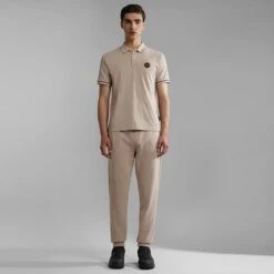 Napapijri Whale Short Sleeve Polo Shirt Beige -Nordis Camping Shop nap np0a4gqgnbi 005