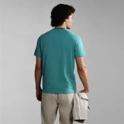 Napapijri Santiago Short Sleeve T-Shirt Turquoise Blue -Nordis Camping Shop nap np0a4h2jbae1 004