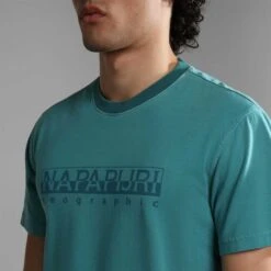Napapijri Santiago Short Sleeve T-Shirt Turquoise Blue -Nordis Camping Shop nap np0a4h2jbae1 005