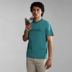 Napapijri Santiago Short Sleeve T-Shirt Turquoise Blue -Nordis Camping Shop nap np0a4h2jbae1 006