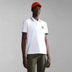 Napapijri Macas Short Sleeve Polo Shirt White Black -Nordis Camping Shop nap np0a4h5z0021 006