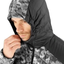 Salomon Sntial Xwarm Down Hooded Jacket Grey Camouflage -Nordis Camping Shop slm lc1611300 003