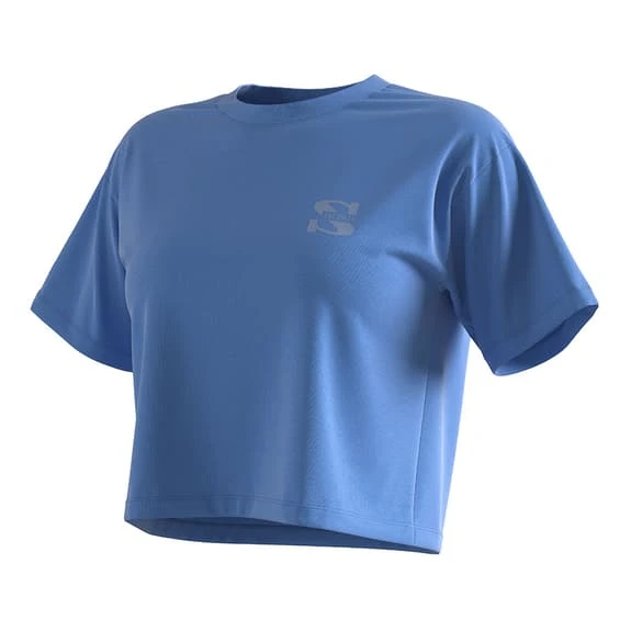 Salomon Outlife Crop Short Sleeve T-Shirt Blue Women 4 Salomon Outlife Crop Short Sleeve T-Shirt Blue Women - Image 4